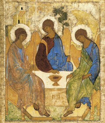 Ikone zur Dreifaltigkeit Gottes von Andrei Rublijow (um 1411), Wikipedia