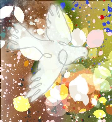 Illustration mit Friedenstaube und Farbenspiel (Ausschnitt): Yohanes Vianey Lein, pfarrbriefservice.de
