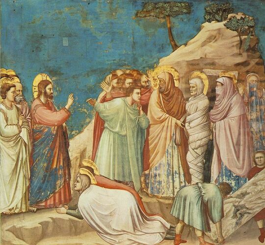 Die Szene "Jesus und Lazarus", gemalt von Giotto. Wikipedia