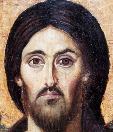 Christus Pantokrator, Ikone (Ausschnitt) im Katharinenkloster auf dem Sinai, 6. Jahrhundert. Wikipedia, gemeinfrei