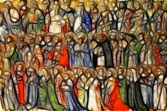 Gemälde mit drei Reihen Heiliger